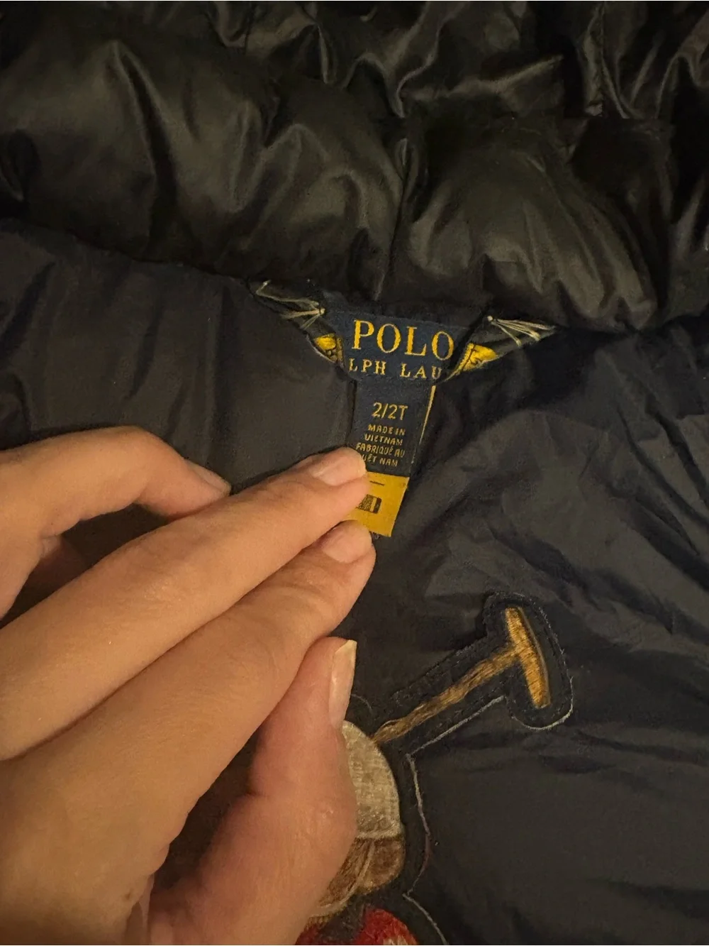 RARE Polo Ralph Lauren 2T Navy Down Puffer Jacket Polo Bear Embroidered Lining